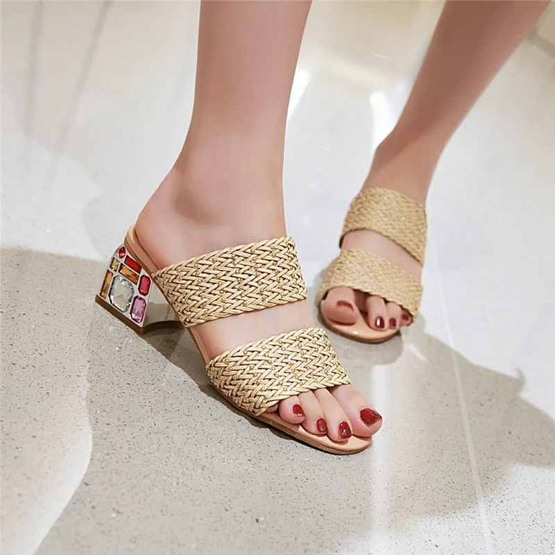 

Smirnova 2020 new arrival women sandals crystal square heels shoes summer slipper elegant fashion party wedding shoes woman