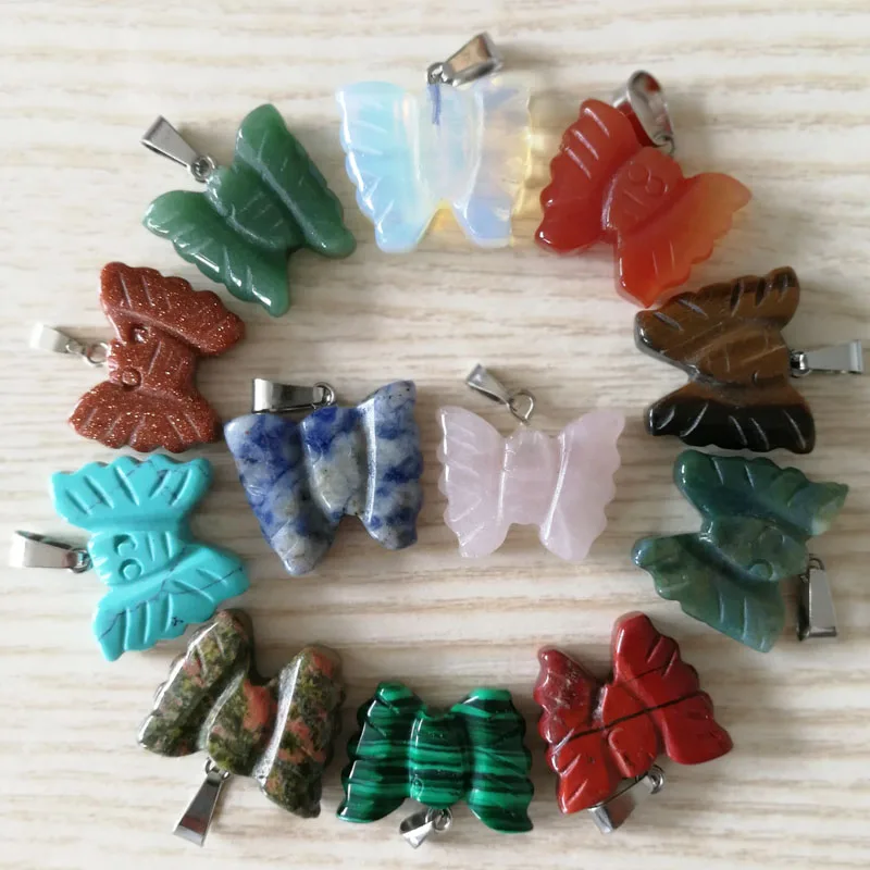 

Wholesale fashion natural stone pendant 12pcs charms mixed multi-style carved animal angel moon pendant for jewelry making