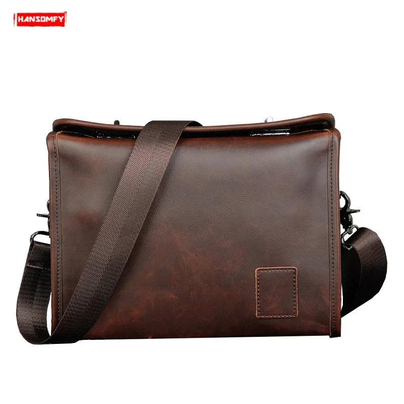 

Men Shoulder Bag Casual Retro Messenger Bag Male Handbag Double Twist Lock Design Crossbody Bag Original Crazy Horse Leather