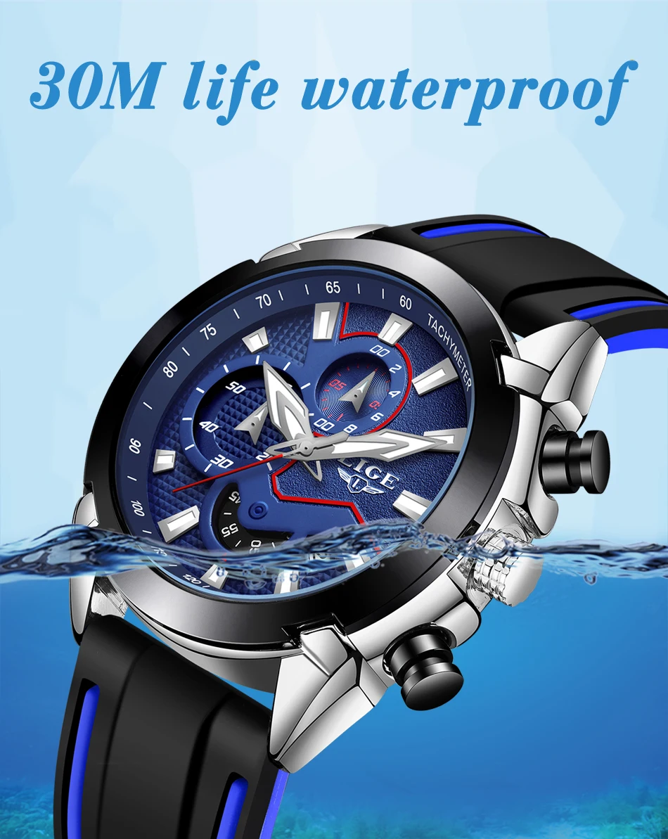 Reloj hombre LIGE модные деловые мужские часы лучший бренд роскошный силиконовый ремешок Спортивные кварцевые часы мужские военные хронограф