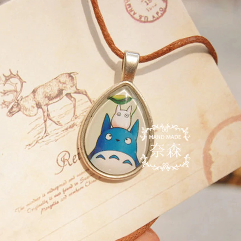 My Neighbour Totoro Logo Pendant Necklace Japanese Animated Jewelry Cartoon Anime Tear Drop Gifts For Girl Necklaces | Украшения и