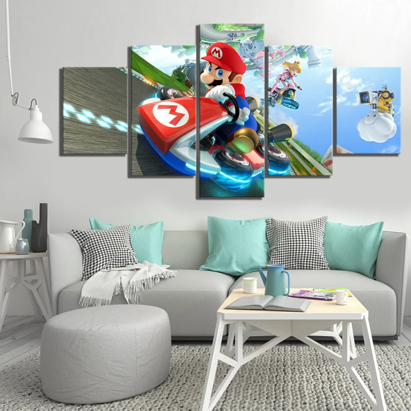 5 шт. Холст Картина Mario Kart 8 Мультфильм Печать Современная игра плакат настенные