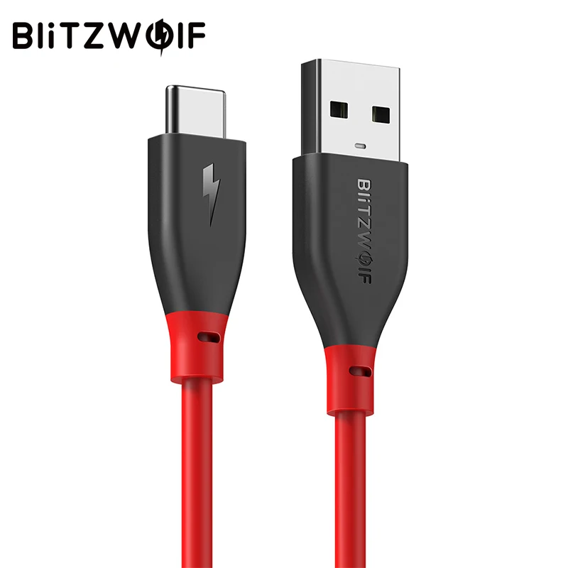 Красный BlitzWolf usb type-C кабель 3A Быстрая зарядка type C кабель для передачи данных AmpCore 1 м 30 см кабели для мобильных телефонов для смартфонов Xiaomi 6 - Цвет: Красный