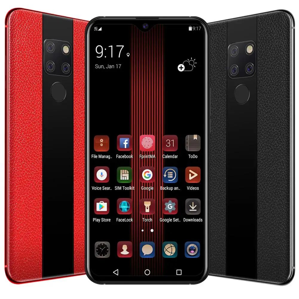 Роскошный смартфон 6,3 дюймов капли воды экран android мобильный телефон отпечаток пальца лица ID сотовый телефон кожа текстура I Bluetooth 3,5