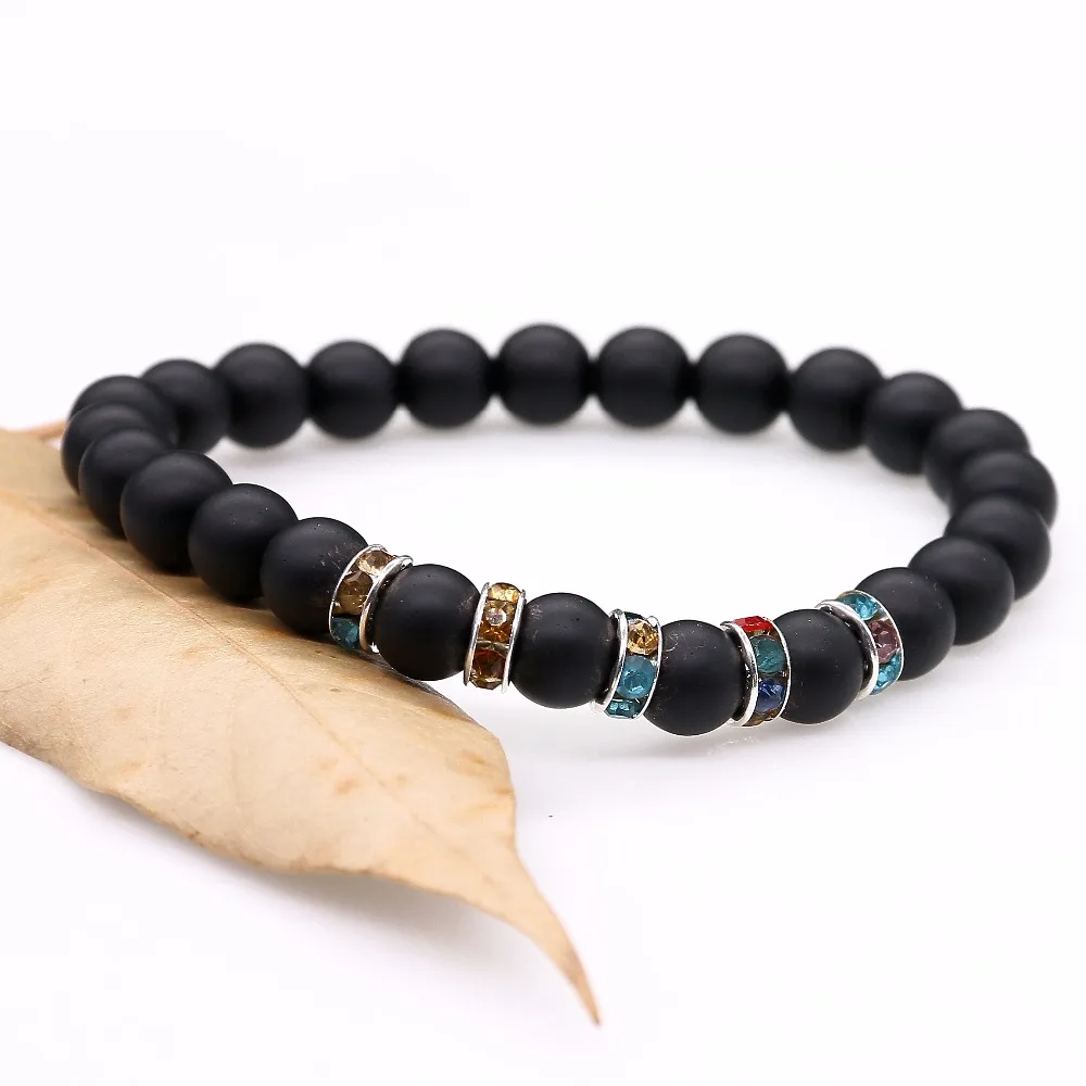 Новинка черный матовый браслет 8 мм Красочные Стразы очаровательный подходит для