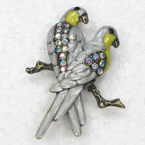 

Antique bronze Clear AB Enamel Rhinestone Brooch Parrot Pin brooches C934 F4