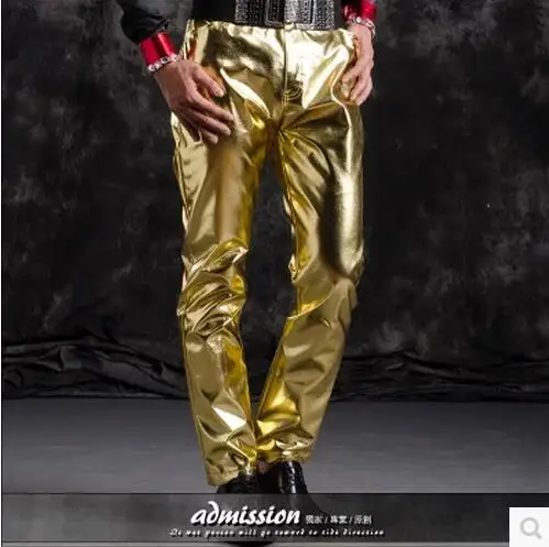27 44! Новинка 2017 Мужская одежда певец Модные приталенные кожаные брюки в Звездном