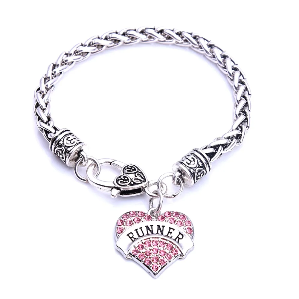 Браслет с сердечком покрытый родием блестящими кристаллами застежкой-лобстером