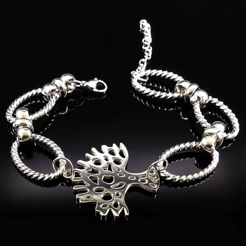 2020 модные браслеты из нержавеющей стали серебристого цвета для женщин Дерево