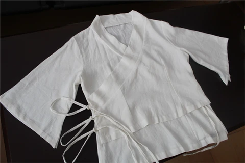 LZJN белый льняной топ летние кимоно стильные женские рубашки с расклешенными рукавами народный ханьфу Блузы традиционные китайские блузки для женщин