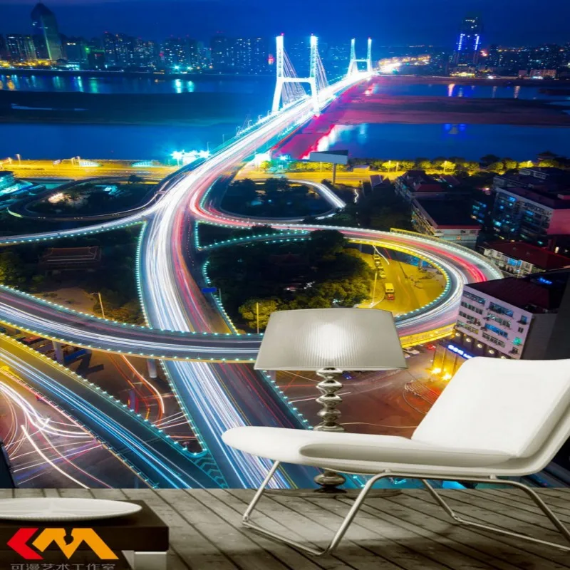 Обои 3d на заказ красивый городской пейзаж ночной вид неоновый свет входные обои