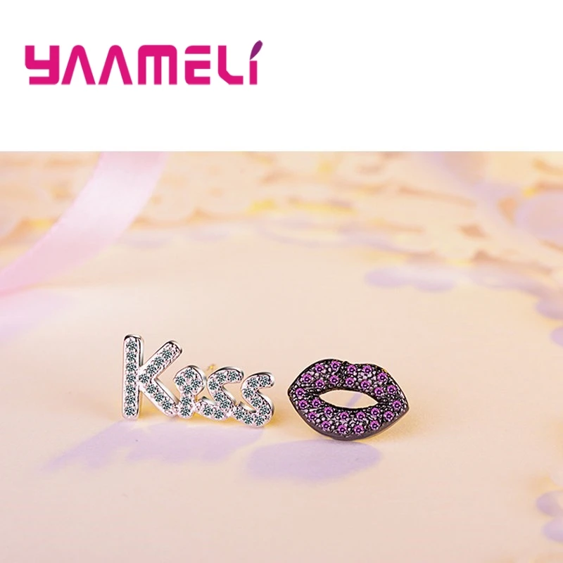 Женские серьги-гвоздики из серебра 925 пробы с надписью kiss | Украшения и аксессуары