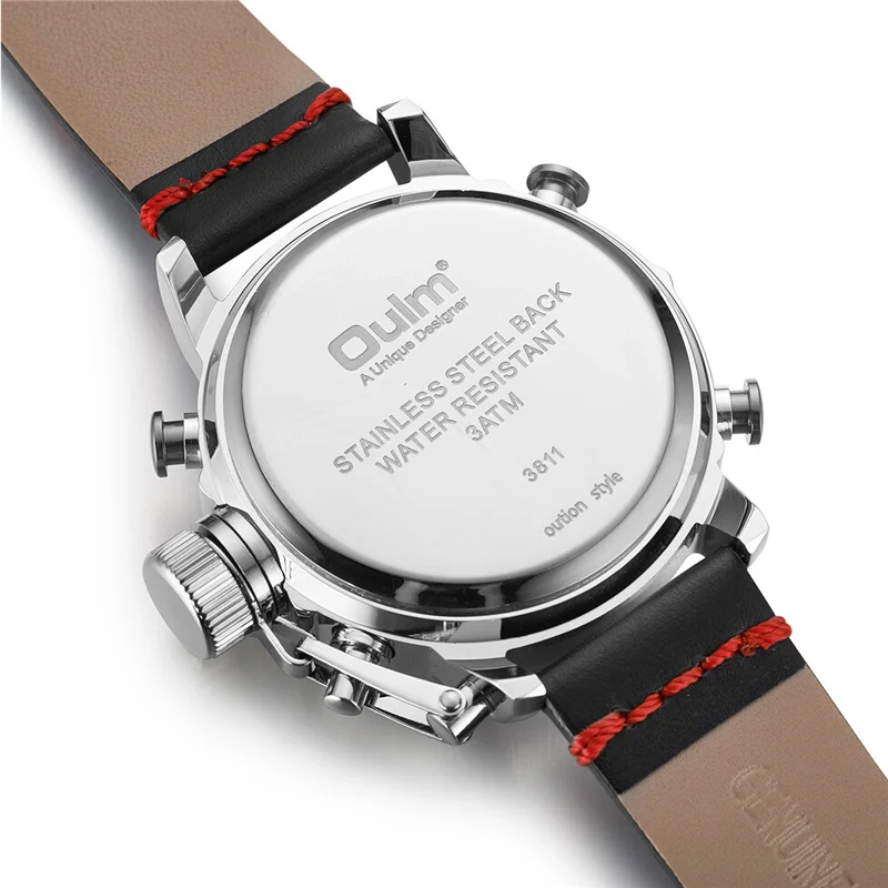 

Oulm Brand Fashion Men's Watch Quartz Leather Watch Men Waterproof Wrist Watch Military Dual Display Clock relogio masculino