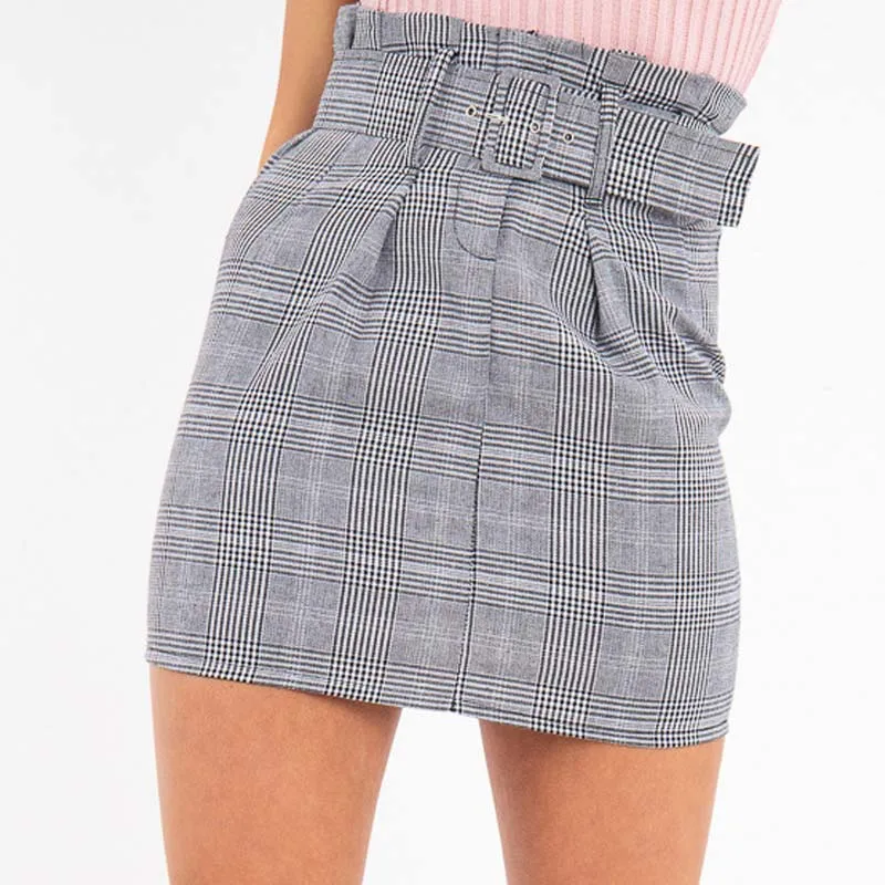 MQ Женская пикантная юбка 2019 летние женские юбки плед пояса Высокая Талия