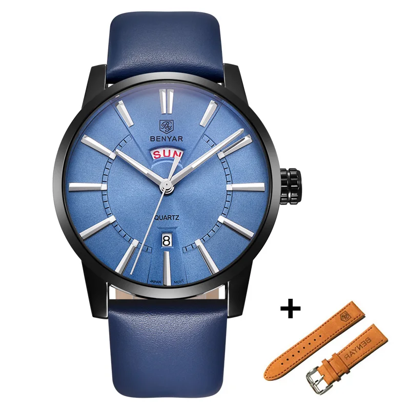 L Blue Black Blue BENYAR часы набор для мужчин бизнес Кварцевые часы Модные Аналоговые роскошные мужские кожаные Наручные часы водонепроницаемые часы Montre Homme - Цвет: L Blue Black Blue