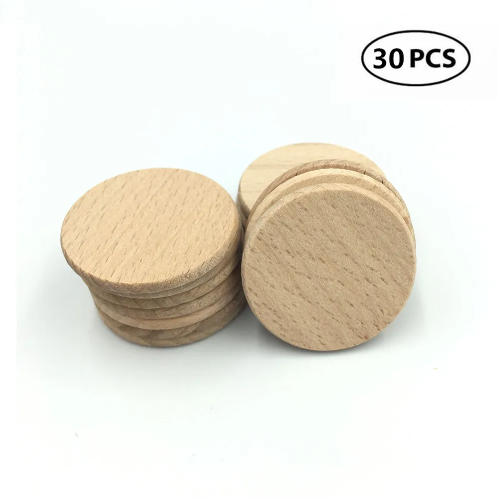 Rebanadas de madera Natural para manualidades, 38mm, 1,5 pulgadas, monedas redondas de madera sin terminar, juego de mesa, adornos, 30 Uds.
