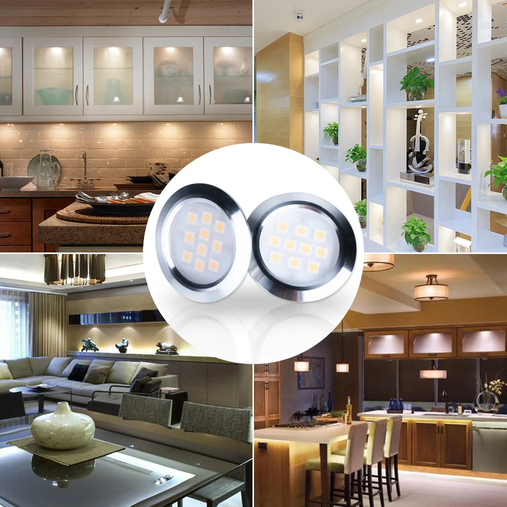 

Under Cabinet Lights LED Bookshelf Lamp 3W 220V 230V 240V Round Aluminum Kitchen Counter Light Cupboard Lamps Down Lighting