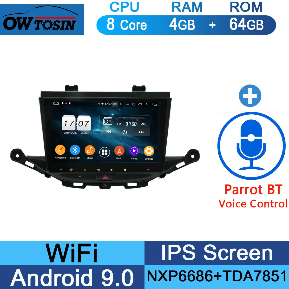 64G Parrot BT Ips " Android 9,0 8 Core 4G+ 64G автомобильный DVD плеер gps навигация для Opel ASTRA K Мультимедиа стерео DSP CarPlay Parrot BT - Цвет: 64G Parrot BT