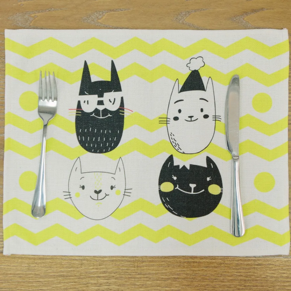 40X31cm хлопковый льняной коврик для стола милый кот мультфильм животных шаблон