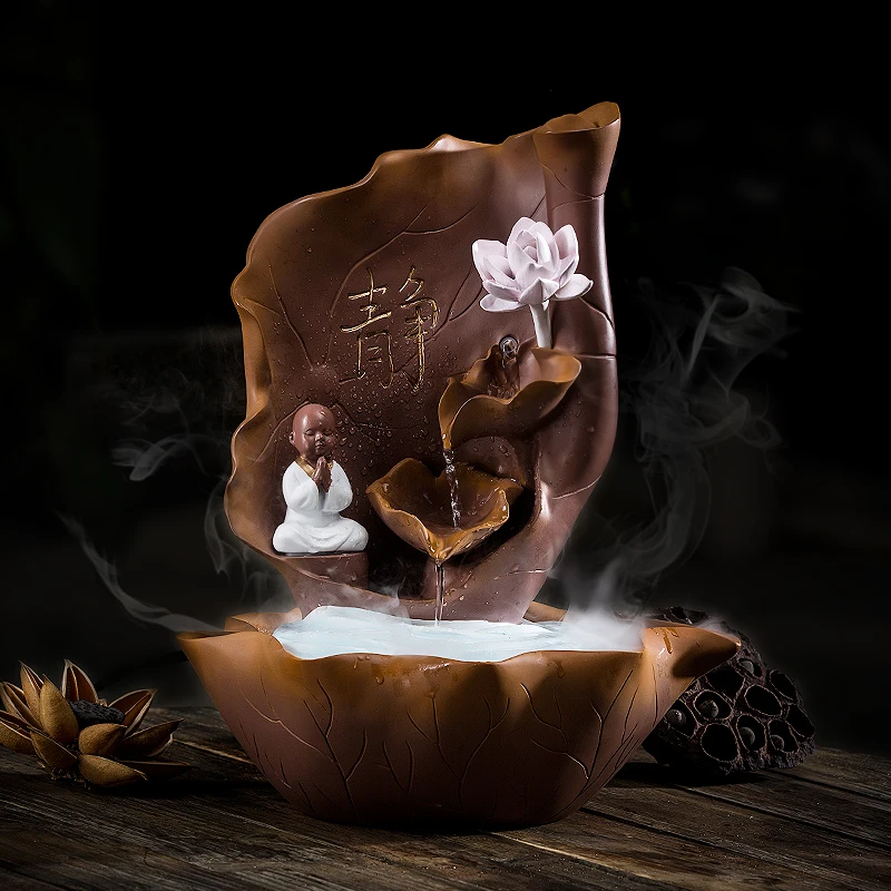 Винтажный полимерный милый монах фэн-шуй 110 В водяной фонтан с лотосом