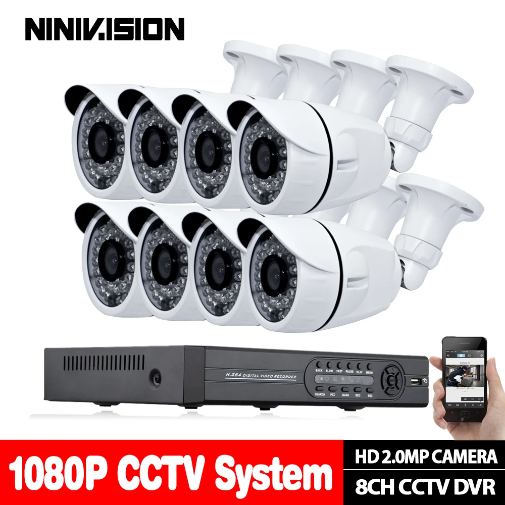 Домашняя 8 канальная система видеонаблюдения 1080P DVR шт. 2.0MP IR атмосферостойкая