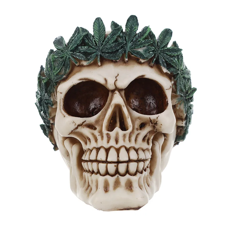 BUF 15cm Peace Grass Skull Statue Resin Craft Home Decoration Sculpture Halloween Party Decor Ornaments | Дом и сад