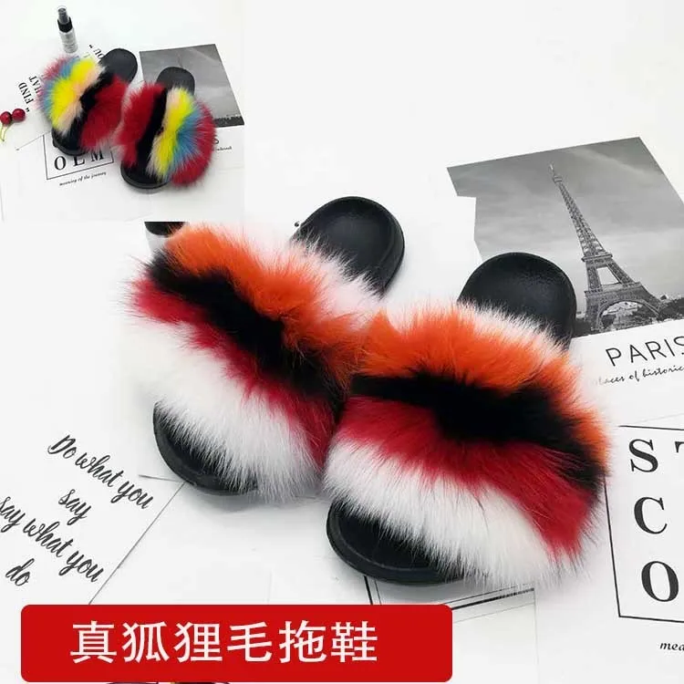 Шлепанцы женские меховые теплые сандалии плоская подошва плюшевые сланцы для