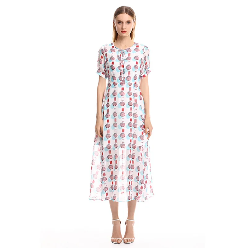 

2019 New Designer High Quality Women's Fashion Dress Flower Amazing Runway Elegant Casual White Ladies Summer Beach Midi Dresse