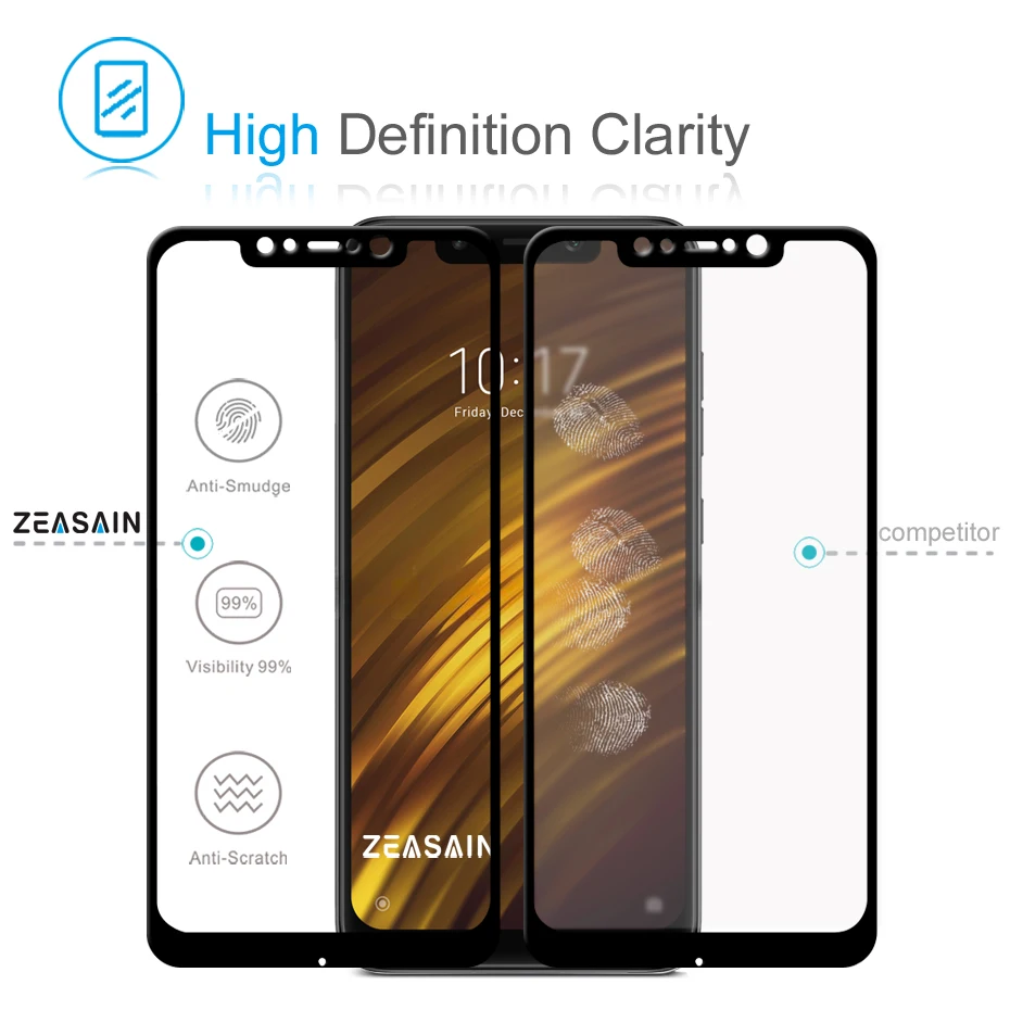 Оригинальное закаленное стекло ZEASAIN 9H для Xiaomi PocoPhone F1 Poco защита экрана 2.5D HD