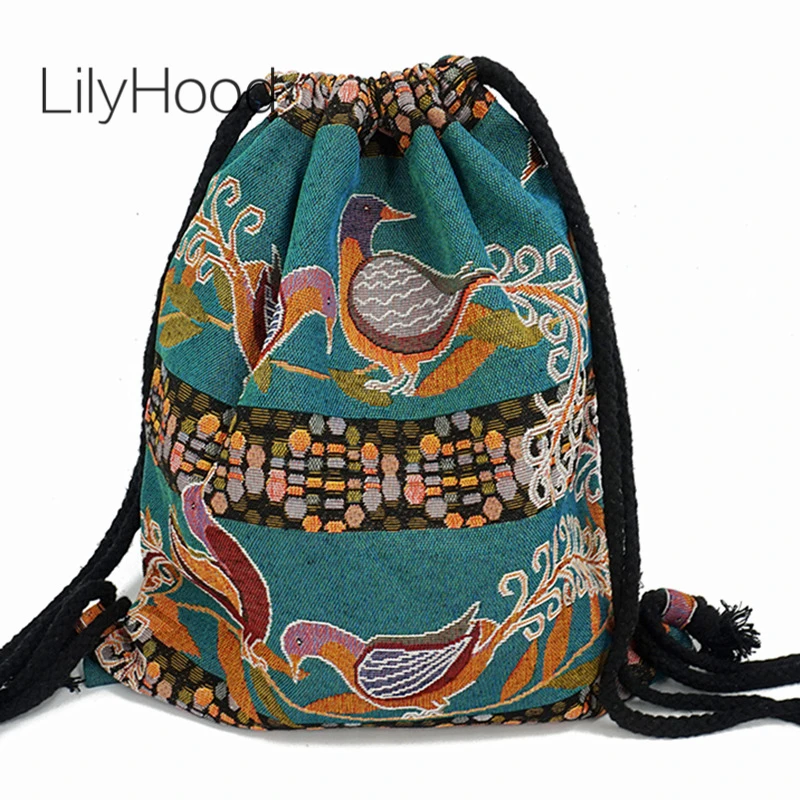 Женский тканевый рюкзак LilyHood богемный этнический на шнурке в стиле бохо Ибица