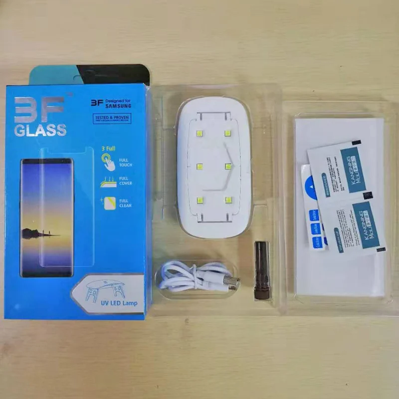 

UV Glue Tempered Glass Screen Protector For Samsung Galaxy S22 S21 S20 Note 20 Ultra Note 10 2PCS Glass+2PCS Glue+1 Big Light