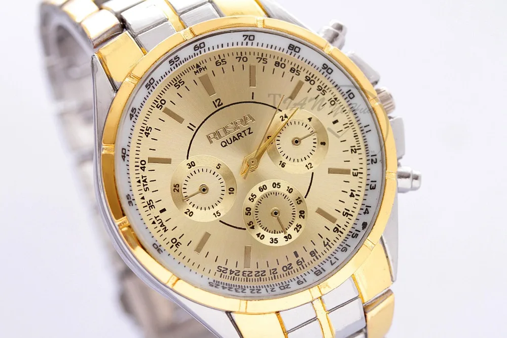 Часы наручные мужские кварцевые деловые роскошные золотистые из нержавеющей