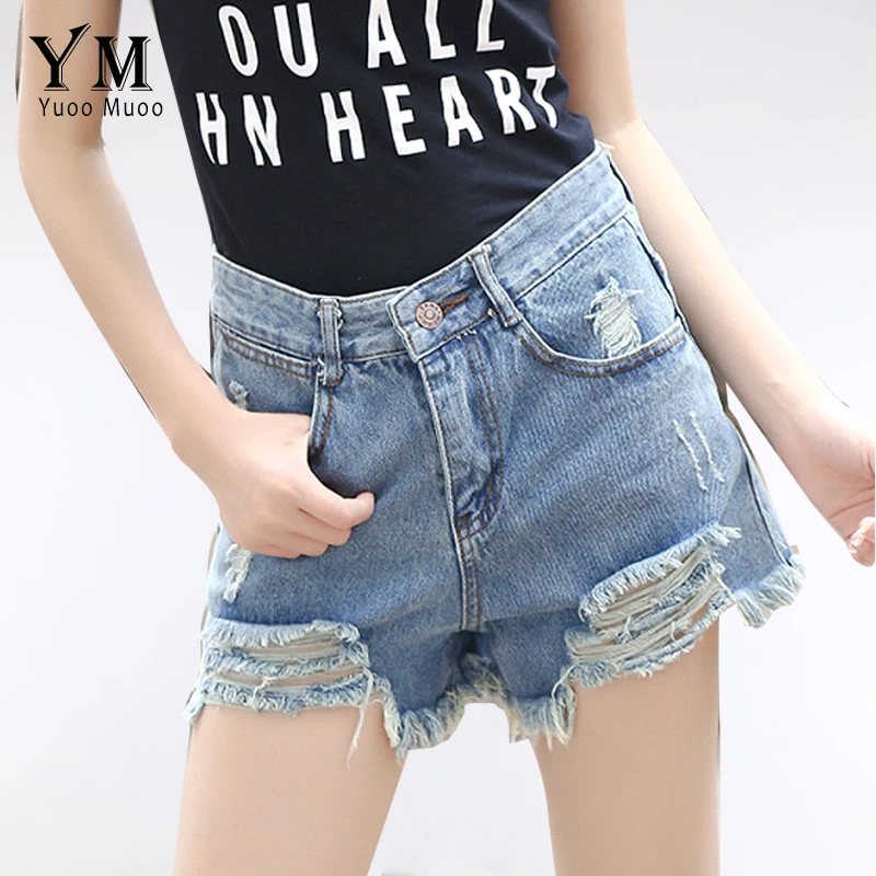 YuooMuoo Новые Летние Ретро рваные с бахромой синие джинсовые шорты женские уличные