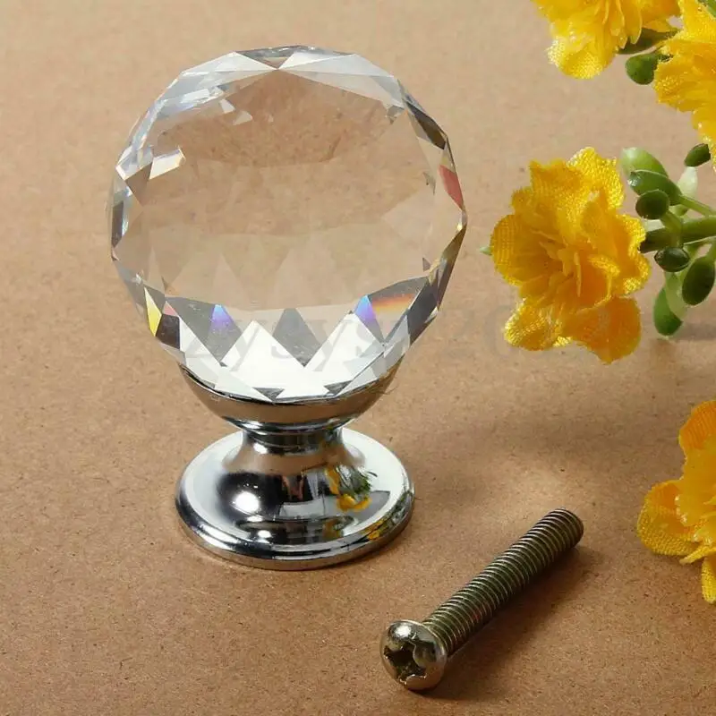 Круглая рукоятка для шкафа с бриллиантовыми кристаллами диаметром 30 мм ручки