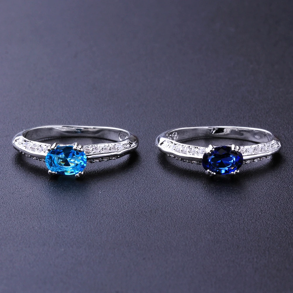 Брендовые Элегантные кольца с синим цирконием посеребренные романтические