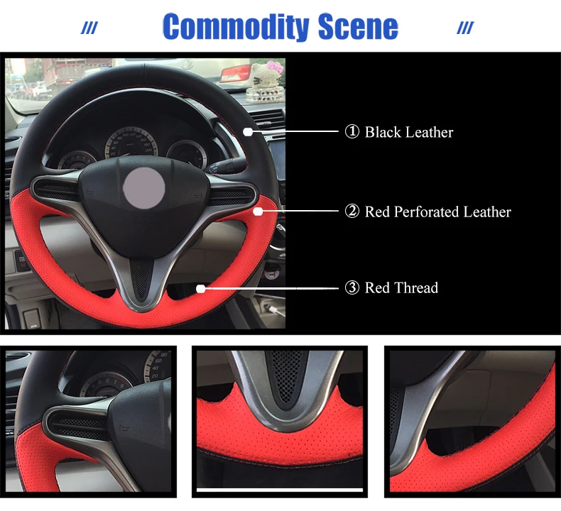 Черная кожаная Красная кожаная крышка рулевого колеса автомобиля для Honda Fit 2013-2009 City Jazz