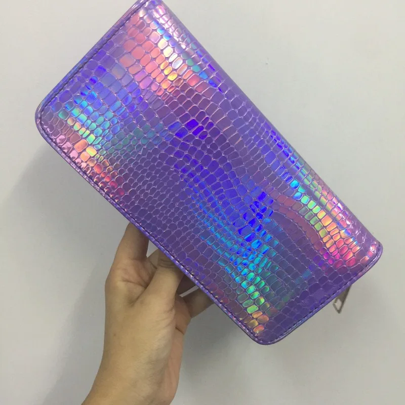 

Fashion Female Laser Shining Snake Wallet Colorful PU Leather Long Zipper Coin Purse Change Phone Clutch Bag Carteira Feminina