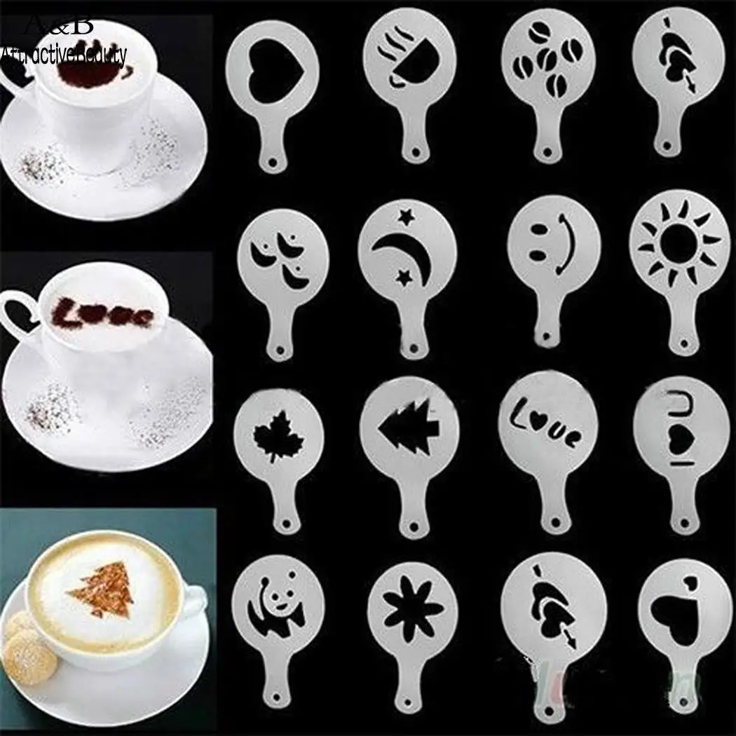 16 шт. аксессуары для кофе спрей кофейная посуда модель цветы Strew капучино Duster кофе Stencila наборы шаблоны Pad бариста инструменты