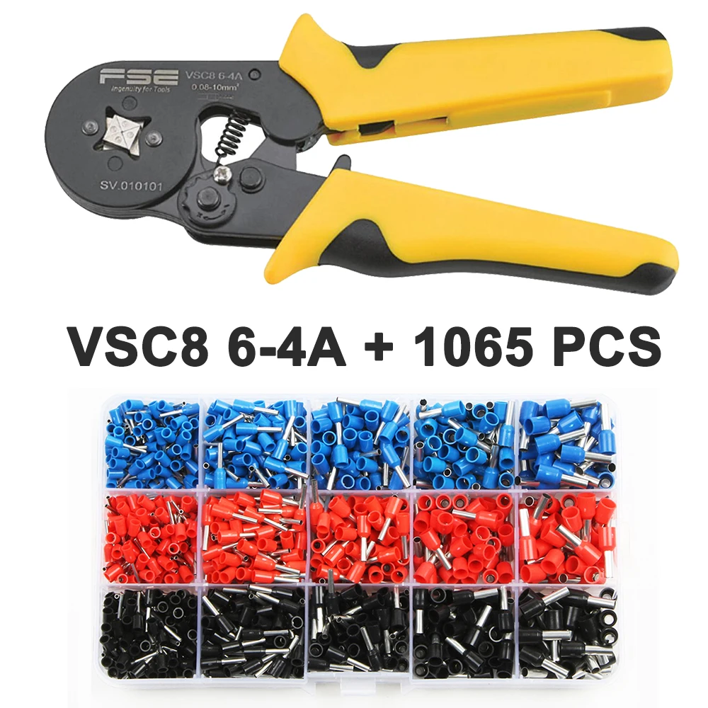 Обжимные плоскогубцы VSC8 10-6A 6-4C VSC9 16-4A 0,08-16mm2 26-5AWG для трубки тип иглы терминал ручные регулируемые инструменты - Цвет: VSC8 6-4A 1065 PCS