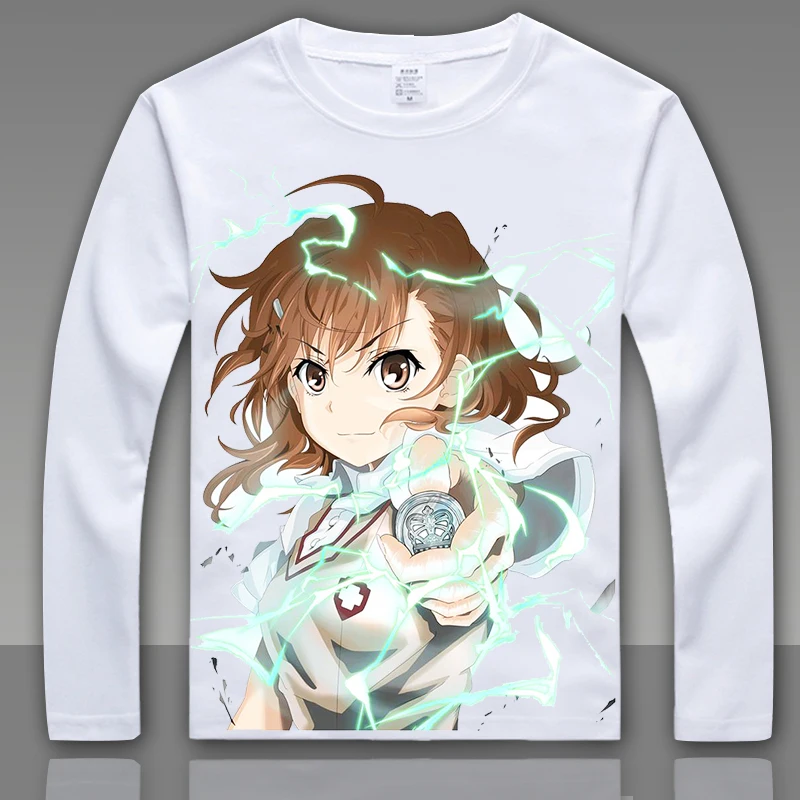 Модные некий научный рейлган футболка Misaka Mikoto косплей с длинным рукавом Футболка