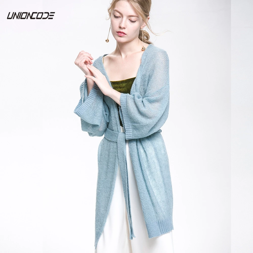Fine Knit Channel Cardigan With Tie Belt Women 2017 Autumn Thin Knitwear Woman Low Dropped Shoulders Full Sleeve Long Sweater |