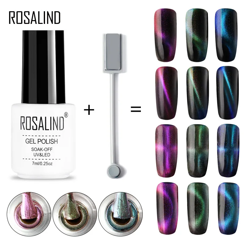 Магнитный гель rosalind Гель лак для ногтей с эффектом кошачий глаз 4D 7 мл удаляемый