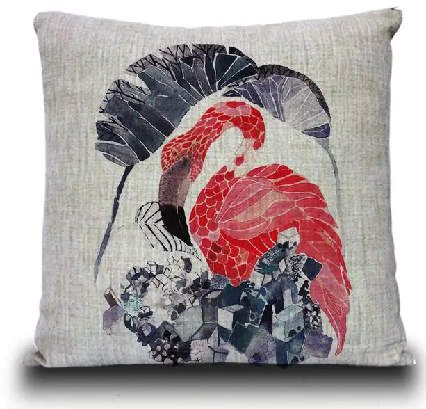 Оптовая продажа Новая Винтажная Акварельная Подушка с птицей цветная фламинго
