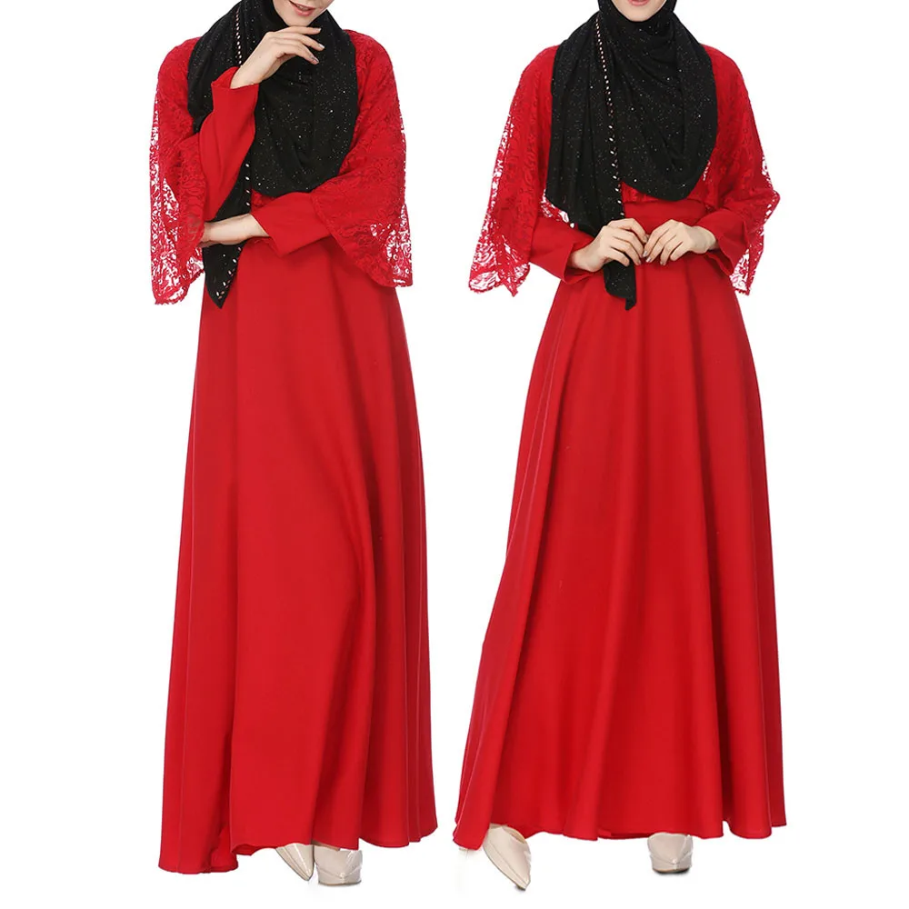 Женский мусульманский Кафтан абайя jilbaw длинный рукав кружева Длинное Макси