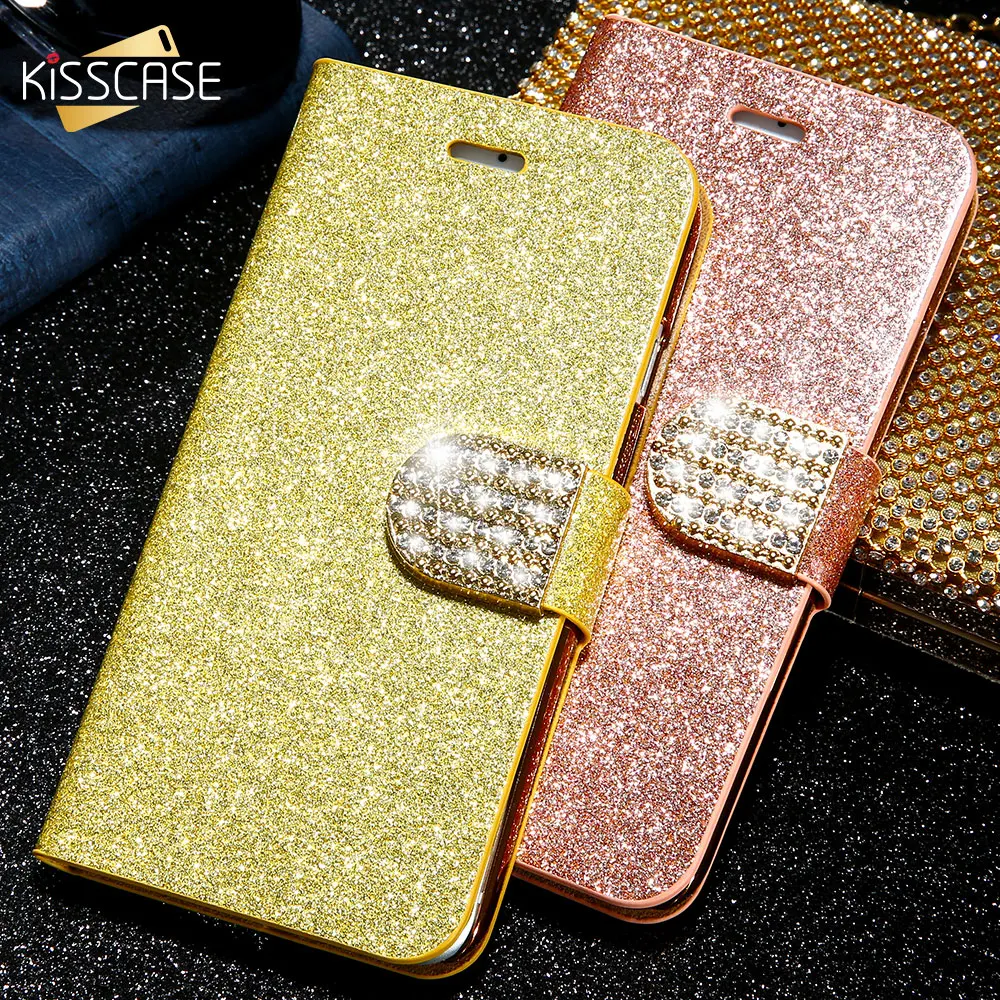 KISSCASE блестящие Роскошные чехол для iPhone X 6 7 8 плюс кожа алмаз Флип Бумажник Чехол