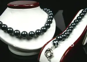 

Free shipping ddh0069 Wonderful Huge 14 mm Black Shell Pearl Necklace & Bracelet