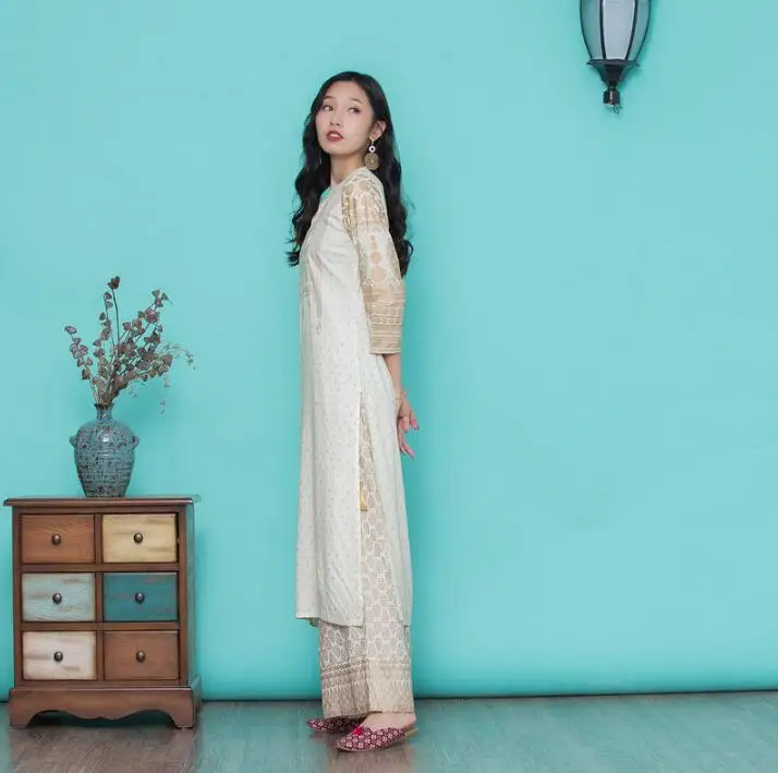 Женское платье с этническим принтом хлопковое рукавом три четверти в индийском