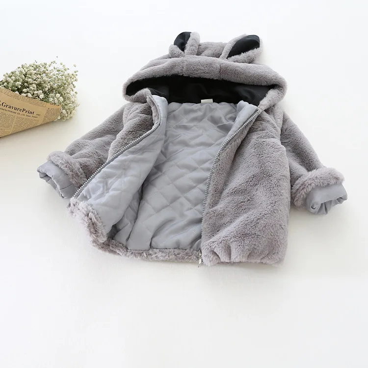 High Quality Baby Girls Coat Cotton Kids Winter Thickened Jacket Cute Bunny Plush Toddler Hoody 2016 Brand New Outerwear | Детская