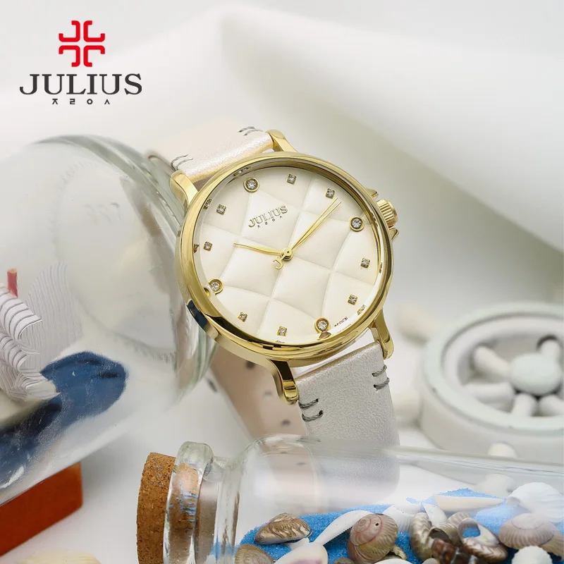 JULIUS 2017 новая мода женская кожа Кристалл Стразы розовые часы подарок на День