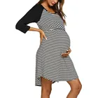 Домашний костюм женская ночная рубашка для беременных с рукавом 34 полосатая хлопковая одежда для кормления грудью Ночная Рубашка домашняя одежда # g4